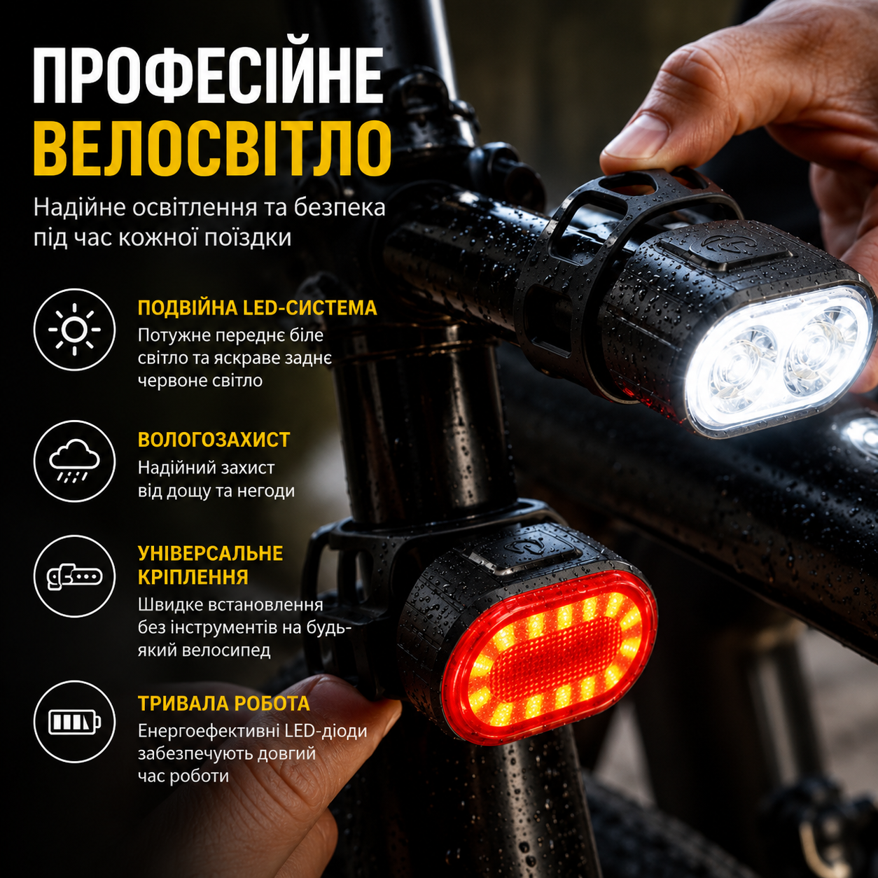 💡 Комплект перезаряджаних USB-ліхтарів для велосипеда – яскраве світлодіодне світло