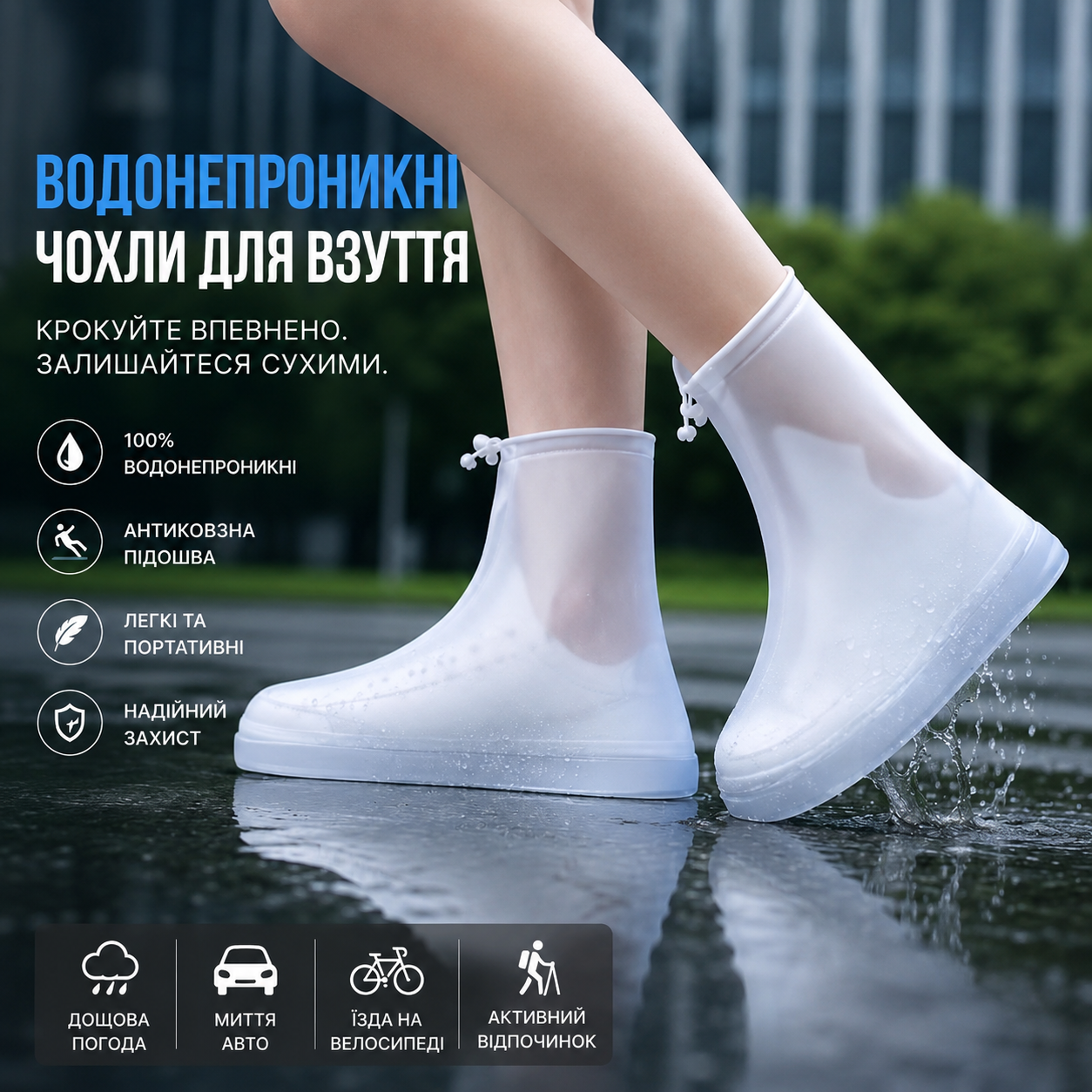 Водонепроникні чохли для взуття на блискавці з регульованою затяжкою