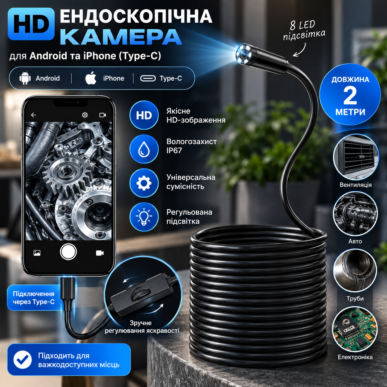 HD-ендоскопічна камера для iPhone та Android   